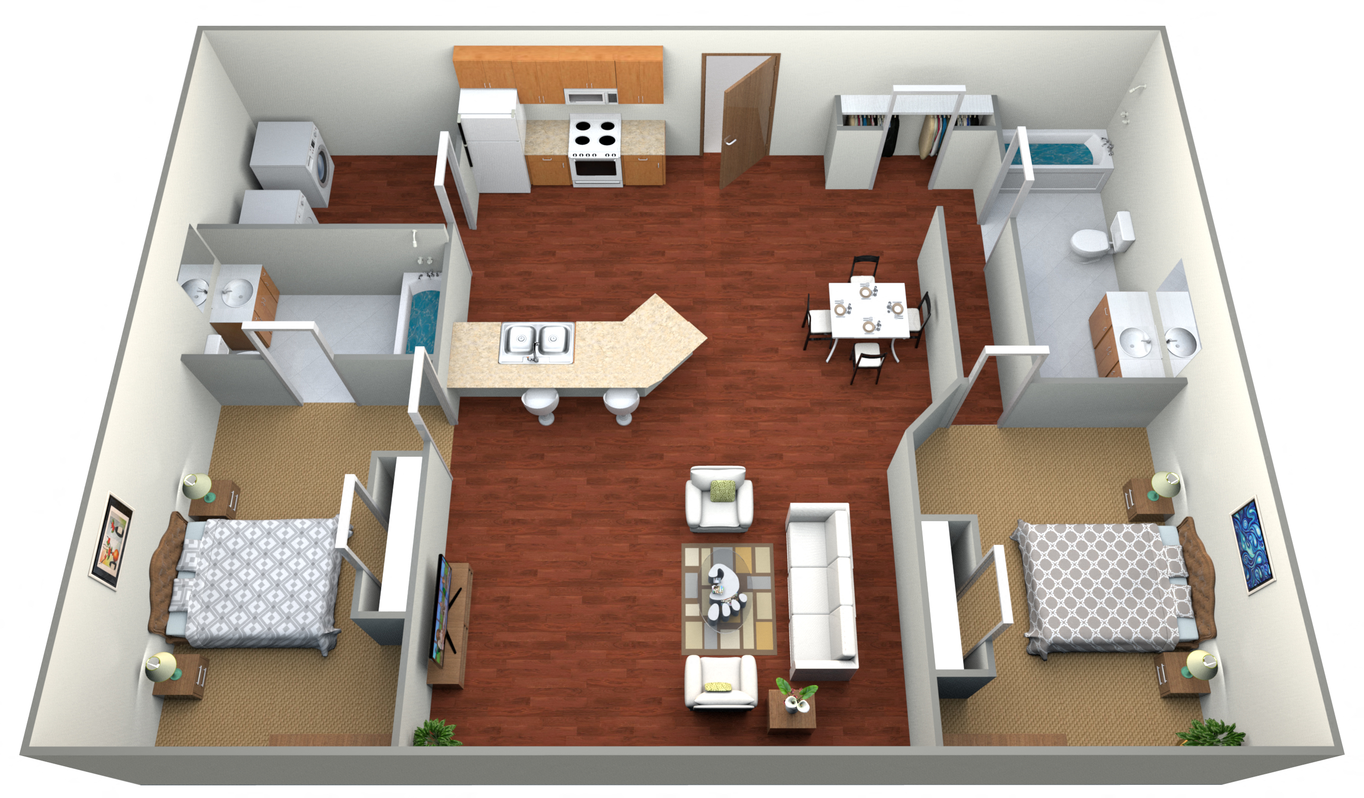 2 Bed 2 Bath Floor Plan at Dock 9 Apartments, Fargo, 58103